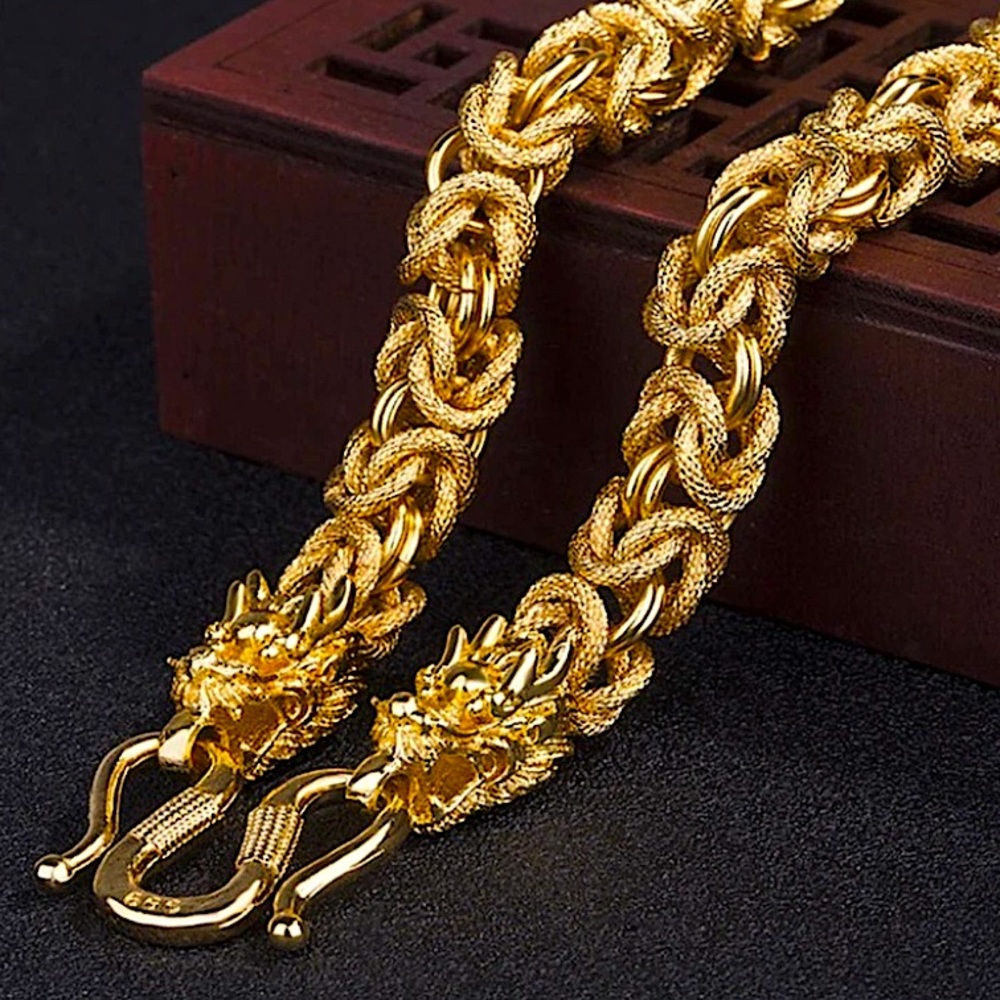GOLD PLATED DRAGON VIKING BYZANTINE NECKLACE